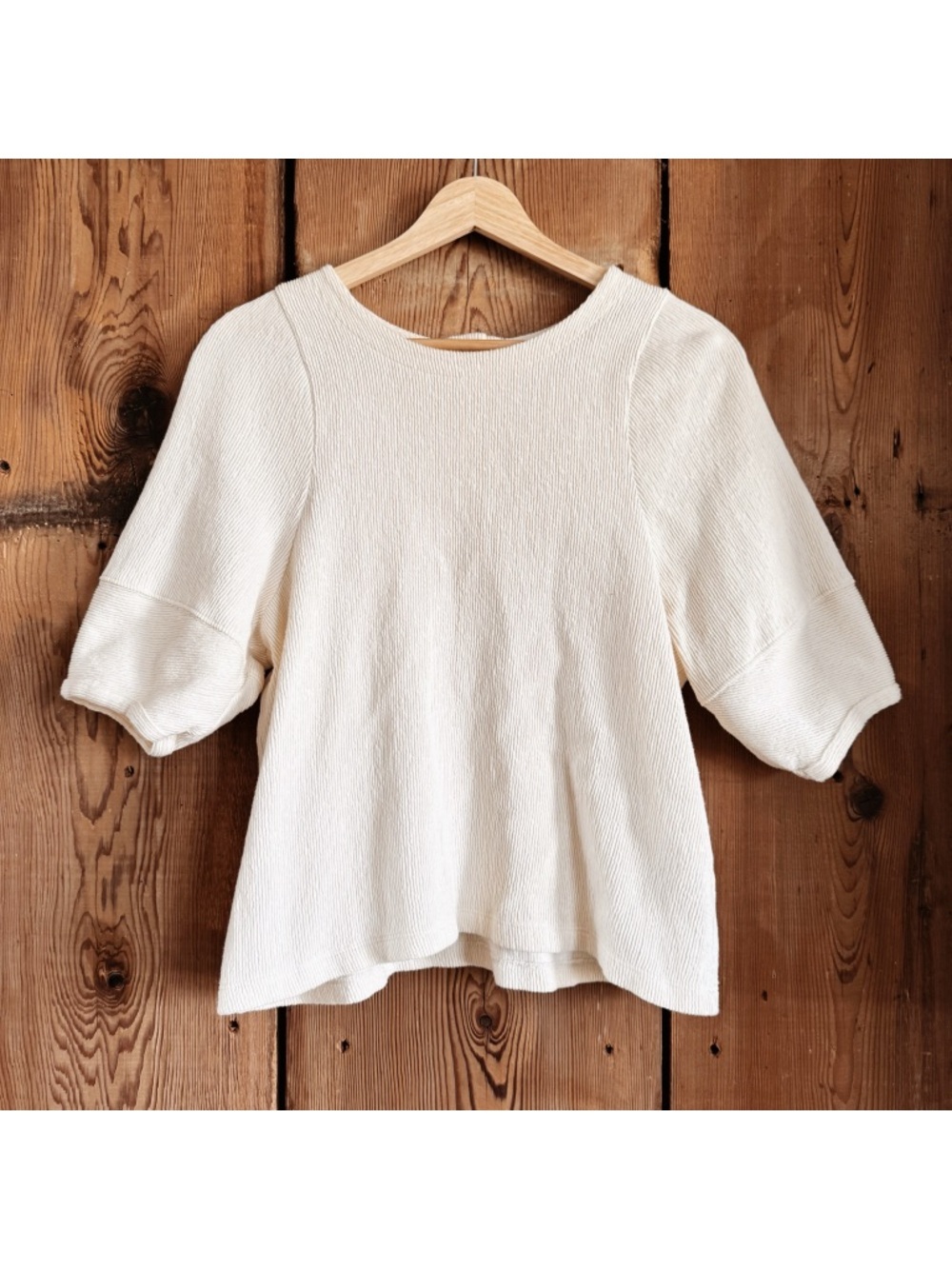 Sz M Madewell 100% Cotton Ottoman Jacquard Short Sleeve Top Vintage Parchment